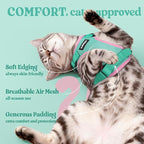rabbitgoo Cat Harness and Leash Set, Escape Proof Vest, Green & Pink | Soft Breathable Mesh, Easy Adjustable Fit, Snap Buckles, Sturdy Clip, Reflective Strips, for Medium to Large Cats Walks, M