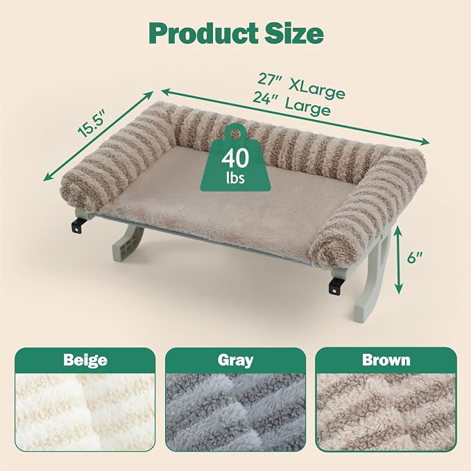Zakkart Mellow Cat Perch for Windowsill, Hook-On or Screw-On Installation Pet Window Perch, Machine Washable Bed, Heavy Duty Cat Hammock Shelf for Large Cats, Holds up to 40 lbs (Brown, Large)