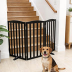 ZJSF Foldable Freestanding Indoor Dog Gate for House Wood Long Pet Gates Dog Fence for Stairs Puppy Gates for Hallways, Puppy Gate,Support Feet Included, Black, 32 "Height-3 Panels