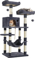 Feandrea Cat Tree, 55.8-Inch Cat Tower, Multi-Level Plush Condo with 11 Scratching Posts, 2 Perches, Hammock, Cave, Smoky Gray UPCT15GYZ