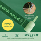 Earth Rated Dog Poop Bag Holder, 1 Dispenser and 900 Bags, Lavender | Durable and Guaranteed Leakproof Poop Bags