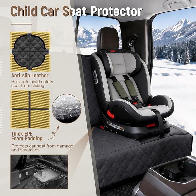 Pet Bench Seat Covers for Trucks, Heavy Duty Nonslip Car Seat Protector with ISOFIX Openings for 1-2 Child Car Seats,Fits Ford 150,Ram 1500,GMC Sierra,Toyota,Ram,Chevrolet Silverado(Black)