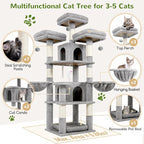 Globlazer Big Cat Tower for Indoor Cats, 68 inch Cat Tower for Multiple Adult Cats XL Cat Tree with Scratching Post, 3 Perches, 2 Condos, 2 Basket, Removable Pet Bed, F68B, Light Grey