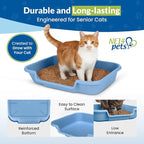 KittyGoHere Senior Cat Litter Box, Large with Jumbo Scoop, Little Boy Blue | Open Top Low Entrance Kitty Litter Box With Long-handle Jumbo Scoop, Lightweight Low Entry Litters Box, Durable, Made in USA