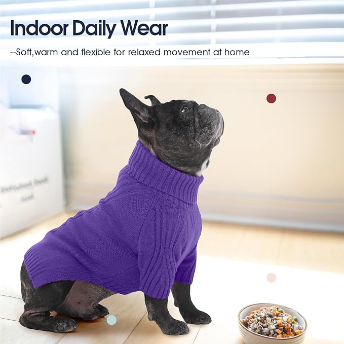 IECOii Dachshund Sweater,Turtleneck Dog Sweater for Small Medium Dogs Girl Boy,Stretchy & Breathable,Warm Knitted Pullover Coat,High Neck Knitwear for Cold Weather Indoor & Outdoor Wear (Purple, M)