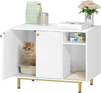 Hzuaneri Cat Litter Box Enclosure, Hidden Litter Box Furniture with Storage | Large Wooden Cabinet with Sisal Mat, Modern Cat Washroom for Living Room, Bedroom, Entryway, White and Gold 01503GCLB