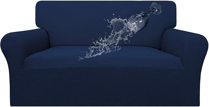 Easy-Going 100% Waterproof Loveseat Couch Cover Stretch Jacquard Sofa Cover | Dual Waterproof Sofa Slipcover, Leakproof Furniture Protector for Kids, Pets, Dog and Cat (Loveseat, Navy)