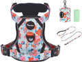 Petmolico No Pull Dog Harness Set with Leash Attachment Easy Control Handle Reflective Harness Vest Small Breed, Puppy Vest and Leash Set with Poop Bag Holder, Small - Green Flowers