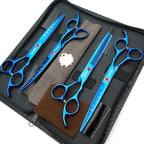 KINGSTAR 7.0in Titanium Blue Professional Pet Grooming Scissors Set,Straight & Thinning & Curved Scissors 4pcs Set for Dog Grooming,(Blue)