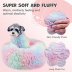Himax Covered Large Dog Bed with Blanket Attached Calming Burrow Multicolor | 35in Anti-Anxiety Donut dog bed with cover, Washable Round Fluffy Pet& Cat Beds for Indoor