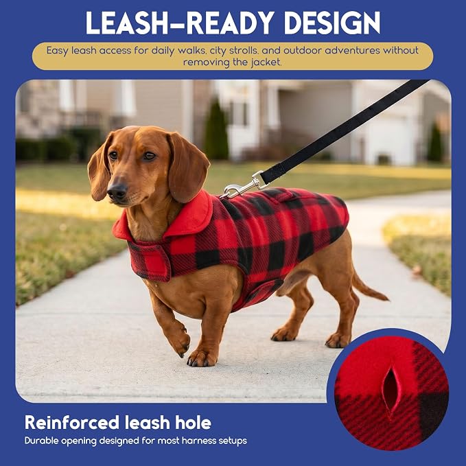 ASENKU Reversible Dog Winter Coat, Dog Jacket for Small Medium Large Dogs | Windproof Plaid Fleece Lining for Cold Weather, Water-resistant Outer Shell, Puppy Puffer Vest with Leash Hole , Red XS