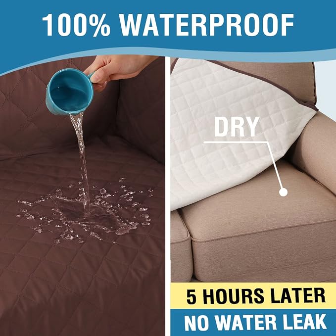 H.VERSAILTEX Loveseat Covers Couch Cover for Dogs with Elastic Straps 100% Waterproof Furniture Protector for Pets Sofa Cover 2 Cushion Couch(Loveseat, Chocolate)