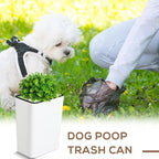 Jingmore Dog Poop Trash Can Outside 3.96 Gal/15 L Plant Styled Dog Waste Trash Can with Lid 50 Waste Bags Outdoor Indoor Poop Container Slim Garbage Bin for Yard Garden Pet (White)