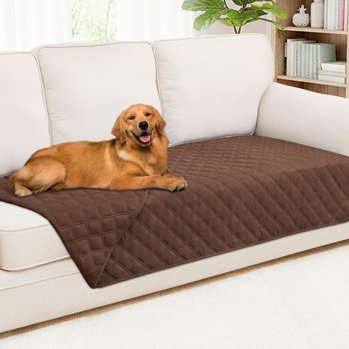 Smiry Waterproof Reversible Pet Couch Covers for Dogs | Pet Friendly, Soft Fabric, Washable Sofa Furniture Protector for Dogs Cat Kids, Checkered (40"x80", Brown/Brown)
