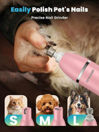oneisall 4 in 1 Dog Grooming Kit with LCD Display Pink | Paw Hair Trimmer & Nail Grinder, Rechargeable, Cordless, Low Noise, IPX7 Waterproof, 3 Speeds Pet Grooming Clippers