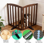 ZJSF Foldable Freestanding Indoor Dog Gate for House Wood Long Pet Gates Dog Fence for Stairs Puppy Gates for Hallways, Puppy Gate,Support Feet Included, Brown, 24 "Height-2 Panels