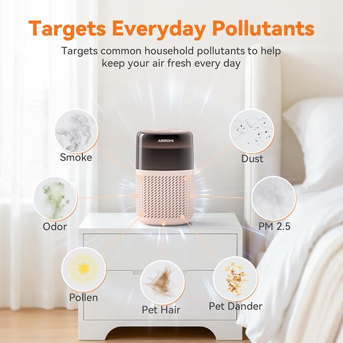 AIRROMI HEPA Air Purifier for Bedroom&Home,Pet Air Purifier for Home Pets,Removes Pet Odor,Cat Litter Smell,Dust,Quiet Room Air Purifier with Scents,360°Air Cleaner,A2005 Creamy Beige