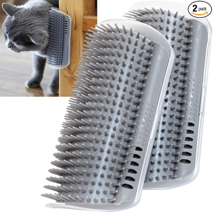 miwoowim 2PCS 6.1" Extended Cat Self Groomer, Wall Corner Massage Brush | Durable, Scratcher & Massage comb for long/short hair. Mounts on walls or furniture corners. Removes loose fur