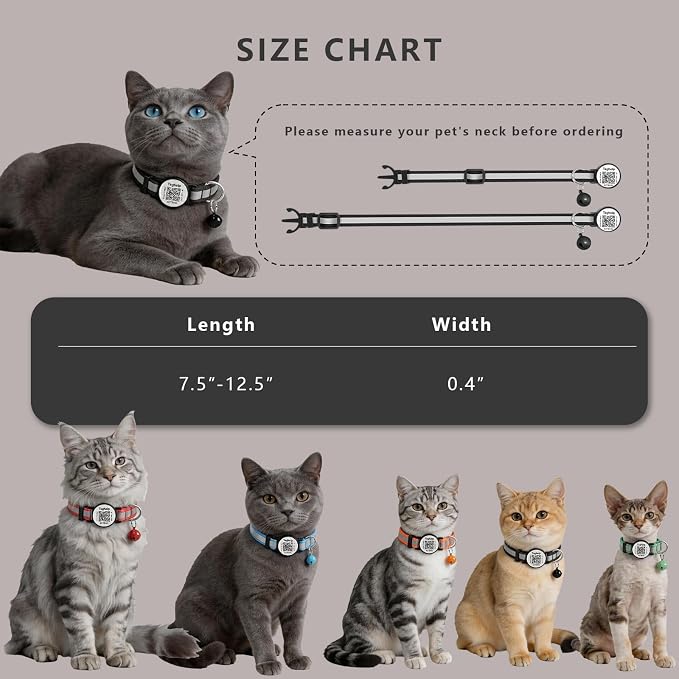 Smart QR Code Cat Collar 2-Pack, Breakaway Reflective Collar with Digital ID Tag - The Smart Upgrade to Personalized Name Collars, Adjustable with Bell (Yellow & Green)