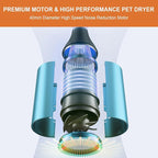 Professional Pet Grooming Dryer 3-in-1 Dog Blow Dryer with Brush, Adjustable Temp, Quiet & Portable