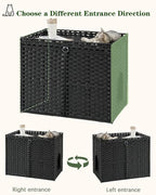 SETVSON Cat Litter Box Enclosure Furniture, Hidden PE Rattan, Black | Large Double-Door PE Rattan Kitty House, Fits Large Covered Litter Boxes, 2 Litter Mats, 2 S-Hooks, Metal Frame