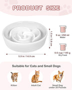 TRUVIC Ceramic Slow Feeder Dog Bowls Small Breed, 0.6 Cup Slow Feeder Cat Bowls for Fast Eaters, Ceramic Dog Food Dish no Black Chin, Puzzle Bowl for Small Dogs and Cats, White