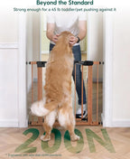 Babelio Pressure Mounted Baby Gate for Stairs, 29-48" Wide Dog Gate Indoor | Triple-lock system; Auto-close; 200N impact tested; Easy install for Doorways, Kitchen, Hallway, Brown Wood Pattern