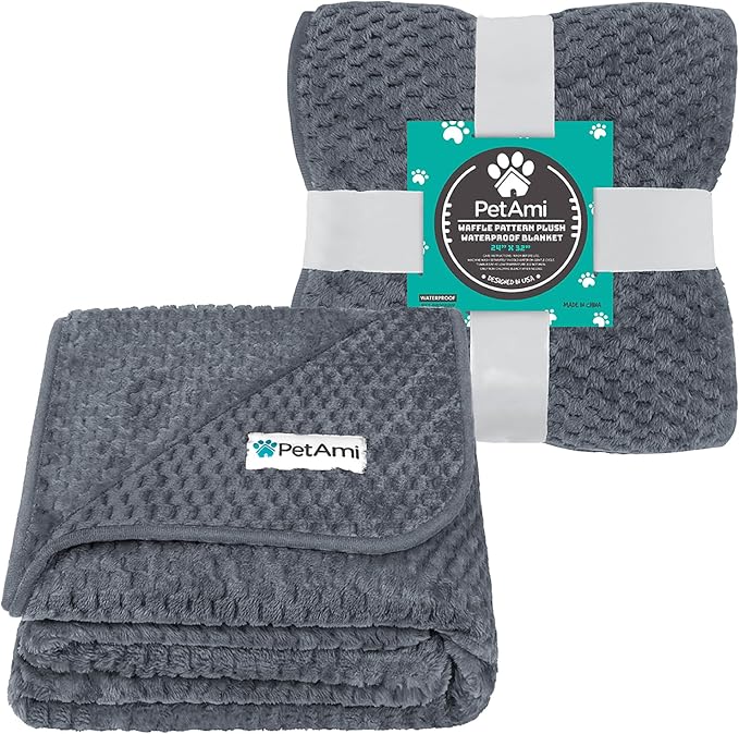 PetAmi Waterproof Dog Blanket, Leakproof Puppy Blanket, 24x32 Dark Gray | For Small Medium Pets, Furniture Sofa Couch Cover Protector, Fleece Throw Indoor Cat Kitten, Reversible Washable Soft Plush