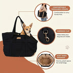 Plush Dog Purse Carrier for Small Dogs, Soft Tote Bag with Safety Harness Clip, Cozy Pet Carrier for Dogs Under 15 lbs, Comfortable Shoulder Carrier for Travel, Black 2.0