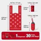 VETRESKA Dog Poop Bags with Handle 450 Count, Strawberry Scented Waste Bag | Leak-Proof Thick Dog Bags for Poop, Easy-Tie Large Poop Bags, 30 Refill Rolls with 1 Dispenser for Dog Walking Cat Litter