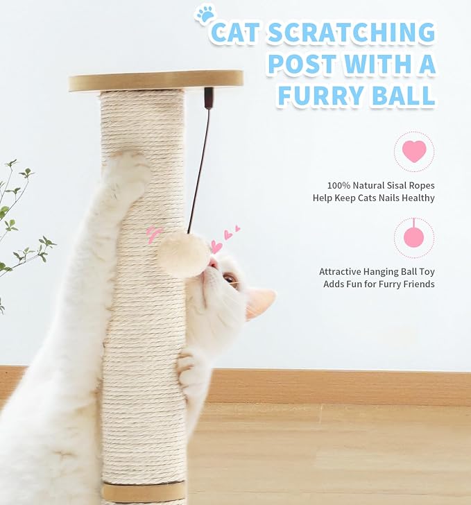 Made4Pets Tall Cat Scratching Post for Indoor Cats with Ball Track 32" | Interactive Tall Cat Scratching Post with Natural Sisal Rope, Rolling Ball Track and Extra Scratching Height, Modern Décor