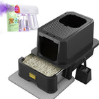 RIZZARI Enclosed Cat Litter Box: Stainless, Top Entry, Easy Clean | Built-In Deodorizer Spray / Extra Large / High Splash Sides / Top-Exit Tracking Control / Slide-Out Drawer / Apartments