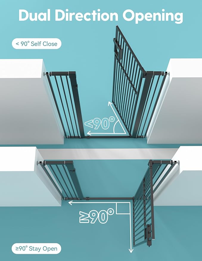 No Pawblems 71" Extra Tall Pet Gate, 29"-43" Wide Pressure Mounted, Black | 1.37" Ultra Narrow Spacing, Auto-Close Tall Cat Gate for Doorway, Dual-Lock, One-handed Operation