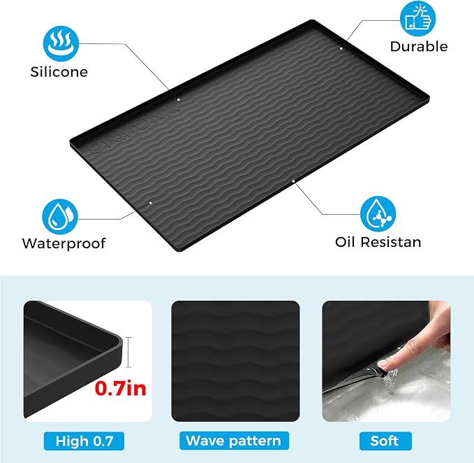 URMONA 16 x 10 in Waterproof Silicone Under Sink Mat, Cabinet Protector | White Sand, Under Kitchen Sink Mat, Kitchen Cabinet Liner, Bathroom Sink Protector, Pet Food Mat and Cat Litter Mat
