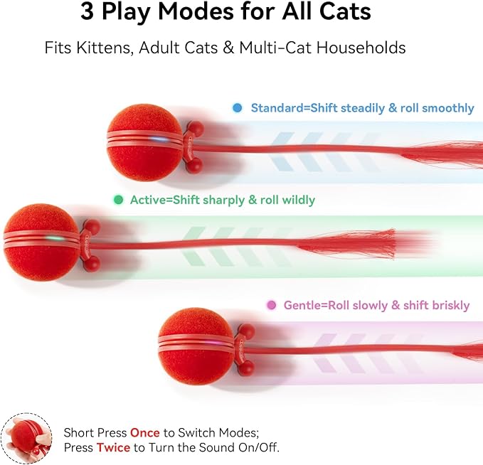 Cheerble Interactive Cat Toys 2 in 1, Automatic Moving Cat Ball with Tail & 7 Holes Play Mat, Hide and Seek Mouse Catching Game for Indoor Cats, Motion Activated Rechargeable Chirping Kitten Toys