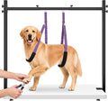 Dog Grooming Arm for Table, H-Shape Adjustable Grooming Stand, 42" Height & 26"–50" Width, Clamp-On Pet Grooming Arm with Grooming Loop and Belly Strap Set for Home Grooming, Nail Trimming & Drying