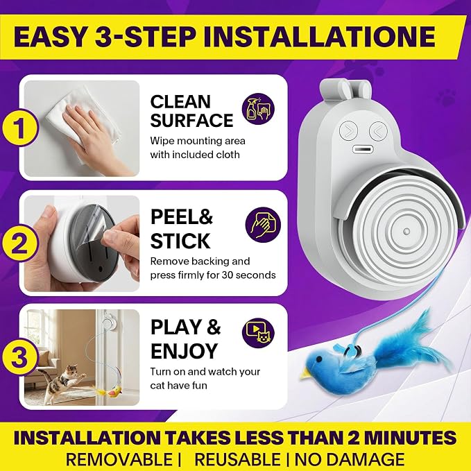 Interactive Cat Toys for Indoor Cats: Automatic Electric Flying Bird Feather & Mouse Wand, Rechargeable Electric Hanging Play Chase Exercise Moving Enrichment Toy for Bored Kittens and Adult Cats | CATPICK Rechargeable Door Frame Hanging Play Chase Exe...