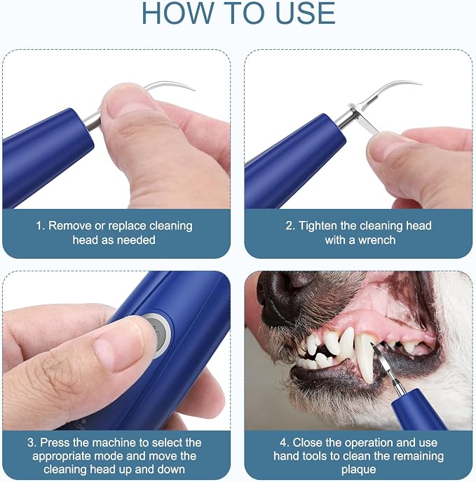 Upgraded Plaque Remover for Teeth, Electric Pet Teeth Cleaning Kit, USB Charging Dog Tooth Brushing Kit, 5 Modes, IPX6 Waterproof Pet Ultrasonic Toothbrush Cleaner for Dogs Cats (Blue)