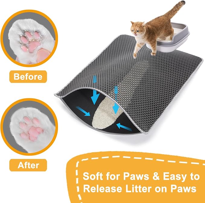 Cat Litter Mat Litter Trapping Mat,Cat Litter Box Mat for Floor 32"x22", 2 Layer Llitterbox Mats for Pet kitty,Litter Rug Catcher,Waterproof Urine Proof, Clean Easily, Collapsable, Medium