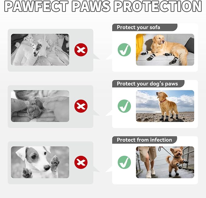 Dog Boots, Waterproof Dog Shoes with Reflective Straps, Rugged Anti-Slip Sole Paw Protectors for Medium Large Dogs, Breathable Pet Booties for Hot Pavement, Snow, Hiking, 4Pcs