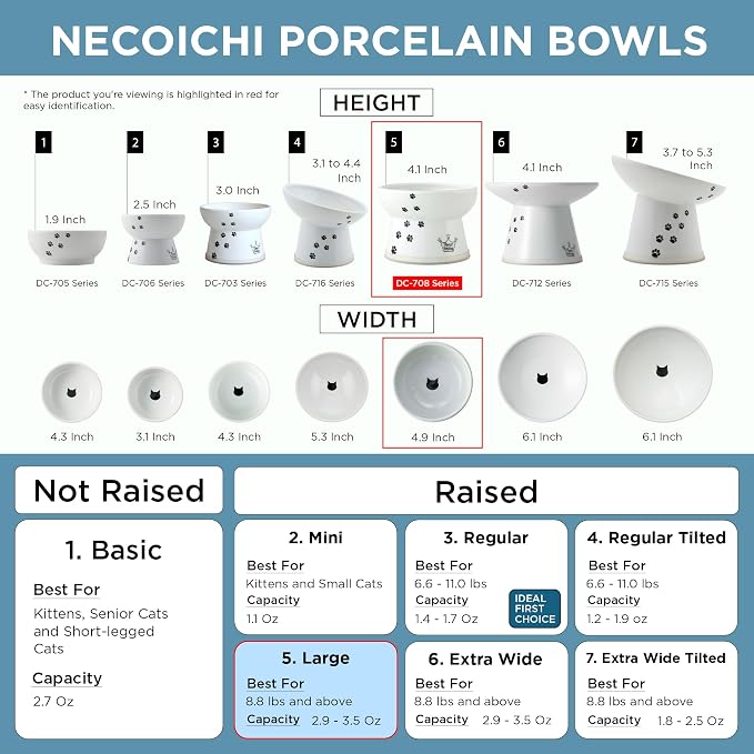 Necoichi Ceramic Elevated Cat Food Bowl (Sakura, Large Flat)