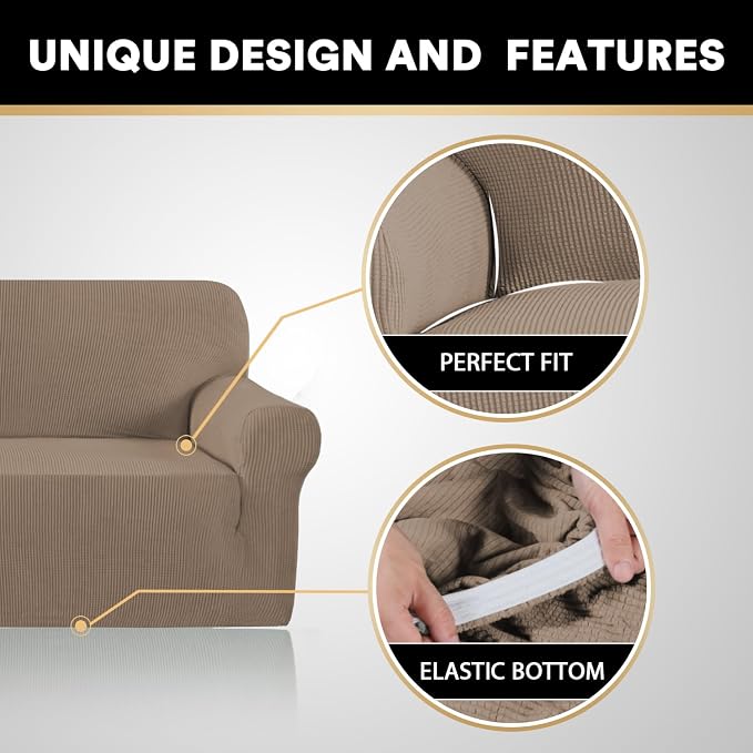 Stretch Sofa Slipcover 1 Piece Sofa Cover for 3 Cushion Couch Furniture Protector/Cover Couch with Elastic Bottom Soft and Durable Sofa Cover Pet Protector (Sofa, Macchiato)