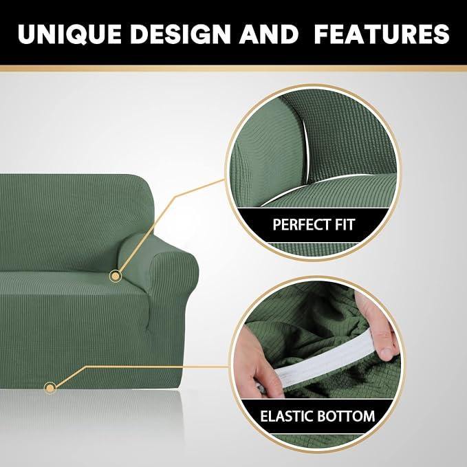 Stretch Sofa Cover Slipcover Couch Covers for 3 Cushion Couch Furniture Protector Sofa Covers with Non Slip Elastic Bottom Dogs Pet Friendly Fitted(Large Sofa 90"-100",Loden Frost)