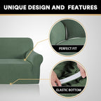 Stretch Sofa Cover Slipcover Couch Covers for 3 Cushion Couch Furniture Protector Sofa Covers with Non Slip Elastic Bottom Dogs Pet Friendly Fitted(Large Sofa 90"-100",Loden Frost)
