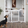 ZJSF Foldable Freestanding Indoor Dog Gate for House Wood White Long Pet Gates Dog Fence for Stairs Puppy Gates for Hallways,Pet Fence, Puppy Gate,Support Feet Included 32 "Height-3 Panels