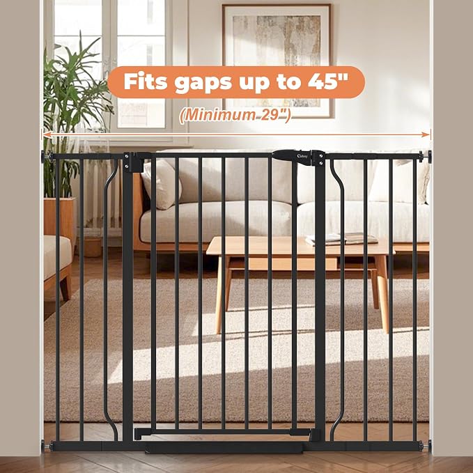 29"-45" Baby Gate, No Drilling Auto Close Dog Gate Indoor, Black | for Doorways & Stairs, Pressure Mounted Adjustable Pet Gate, Easy Walk Through Child Gate for Baby & Pet Stroller Friendly