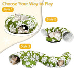 Cat Tunnel Bed for Indoor Cats - Soft Plush Donut Tunnel Bed with Snowflake Design & Washable Anti-Slip Mat, Multifunctional Playground Toys for Cats, Kittens & Small Pets.(Green)