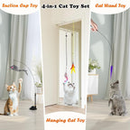 Soarer 4in1 Interactive Cat Wand Toys with Suction Cup for Indoor Cat,12Pcs | Enhanced Suction Cup,Fishing Pole Cat Stick Toy Replacement,2 Types Door Hanging Cat String Toy for Indoor Kitten Self Play