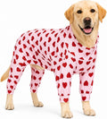 Dog Pajamas for Large Dogs, Soft Stretchy Lightweight Dog Onesie with Red Heart Print, Breathable Full Body Dog PJs for Recovery, Sleeping & Calming (4XL, 75–95 lbs)