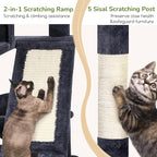 Globlazer F74D Cat Tree for Large Cats 20+ lbs, 74in Tall Tower, Dark Grey | Easy Assembly, Maine Coon, Large Cats, 2 Condos, Steel-Rim Basket Bowl, Plush Bed, 2 Perches, Sisal Posts, Anti-Topple Strap